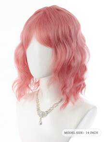 10, 12, And 14-Inch Pink Wavy Wigs With Bangs Perfect For Halloween Costumes Made Of Heat-Resistant Fiber Suitable For Women. - Multicolor - View 4