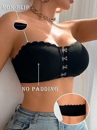 1 Peça Sutiã Feminino Sem Arame, Tecido de Malha Minimalista Confortável de Cor Sólida com Fechamento Frontal