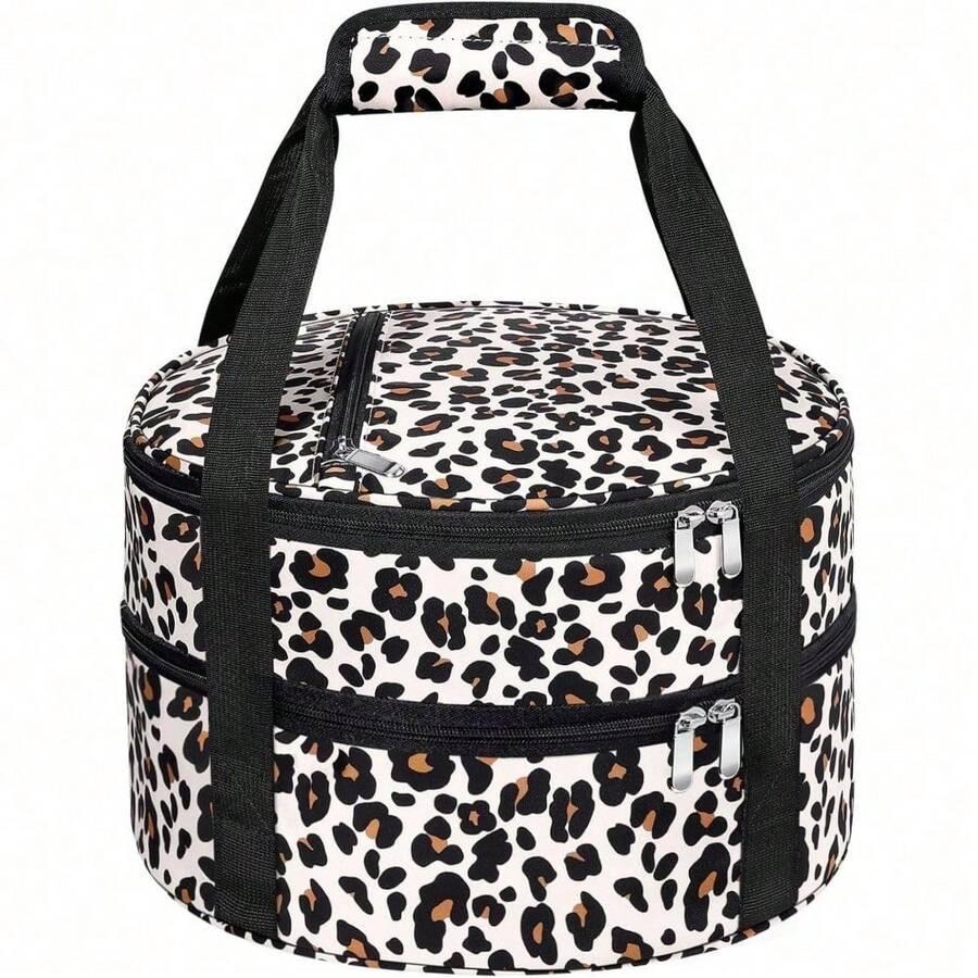 1 Pc Insulated Casserole Carrier Bag Grey Elegant Leakproof Food Container For 12.5 Inch Baking Dishes Pies Hot Cold Meals Multi-Use Portable With Handles For Women Men Gifts Picnic Party Office Potluck Travel Family Gathering - 豹 - 查看 1