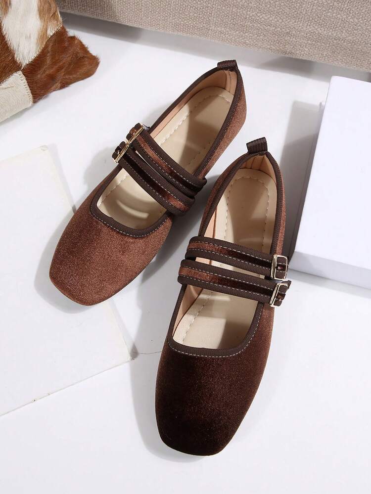 新款女士时尚轻便方头平底套脚鞋，百搭连衣裙，柔软鞋底玛丽珍鞋，秋季必备 - 咖啡棕 - 查看 6
