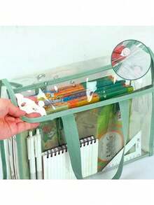 1pc Transparent Handbag - Student Specific Large Bag, PVC Cosmetics Storage Bag, Sports Activity Specific Transparent Bag, Wear Resistant Thickened Subject Bag, Simple Exam Paper And Book Storage Bag[Random Delivery Of Styles, Possible Color Difference, Random Packaging] - Multicolor - View 4