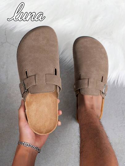 男士休闲拖鞋 - 防滑鞋底，柔软鞋垫 - 黑/棕色，适合室内/室外穿着，居家、办公、旅行皆宜 - 简约现代设计，舒适耐穿，是上班族的理想之选