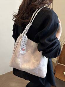 1个女士时尚通勤大容量印花手提包，适合所有季节 - 粉色 - 查看 3