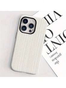 Minimalist Light Khaki Striped Phone Case For Iphone 16 Pro Max, 15 Pro, 13, 11, 12, XS, 8 Plus, And 7.Suitable For IPhone 17 Air - 白色 - 查看 3
