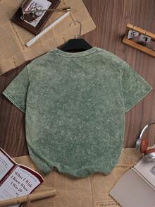 ZZG Es Trus Cotton 女款趣味印花嘻哈“雏菊”个性化花卉图案街头服饰，韩版舒适复古时尚通勤 Y2K 休闲T恤，常规小众朋克风深绿色修身圆领短袖水洗T恤夏季款 - 墨綠色 - 查看 3