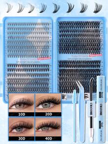 640/200pcs D-Shaped Segmented False Eyelashes, 10D+20D+30D+40D+50D+60D+80D+100D Mixed Length, Thick & Natural Black Individual Lashes, DIY Home Kit. Thickened Design, Easy For Beginners. Long-Lasting & Comfortable, Suitable For Party, Gathering, Travel, Etc. 8-18mm Mixed Length - 藍色 - 查看 6