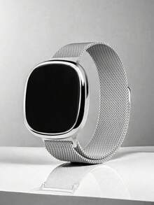 Reloj deportivo numérico con banda de malla milanesa y hebilla magnética de diseño innovador - Plateado - Ver 7