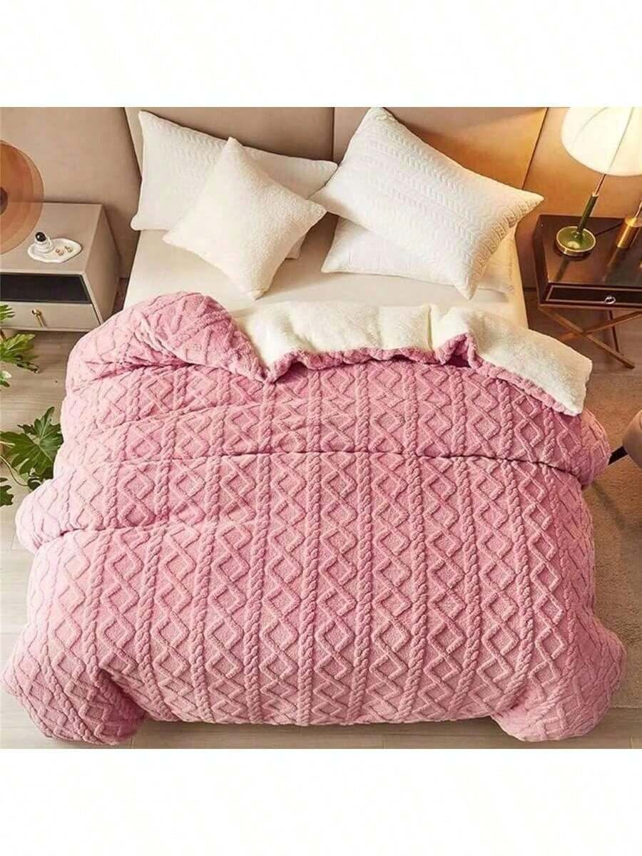 Edredón De Invierno king size Aborregado por atras,  Edredón de Cachemira, Otoño E Invierno Edredón De Felpa Gruesa Cálida Edredón Reversible C,2.0mt x2.20mt - Rosa Roja - Ver 1