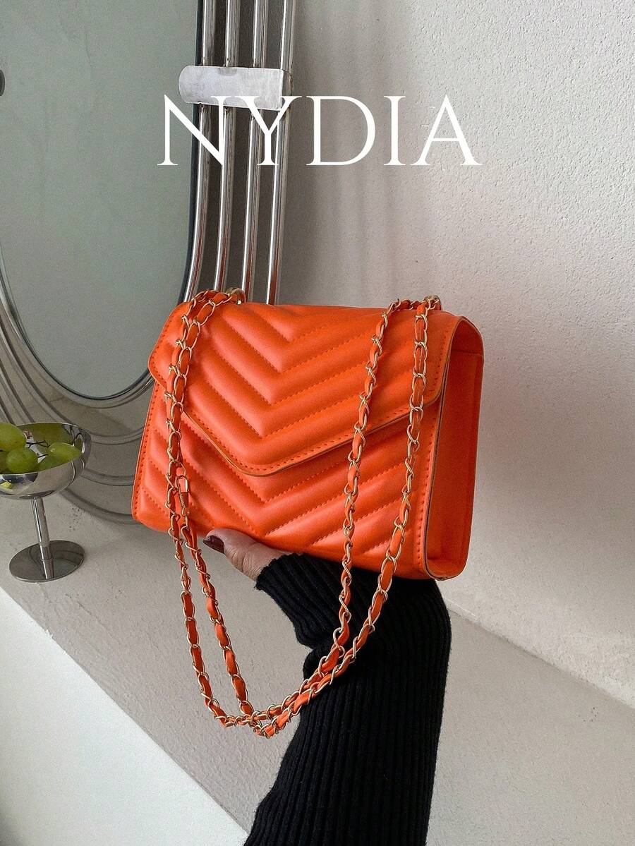 輕便商務休閒迷你 V 型翻蓋方形包適合青少年女孩女大學生、菜鳥和白領，非常適合辦公室、大學、工作、商務、通勤、戶外、旅行、郊遊 - 橘色 - 查看 1