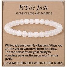 LPBeads Handmade Natural Gemstone Stretch Elastic Bracelet Healing Crystal Round Stone Beads Jewelry Gifts For Women Men,6mm,WhiteJade - 白玉 - 查看 1