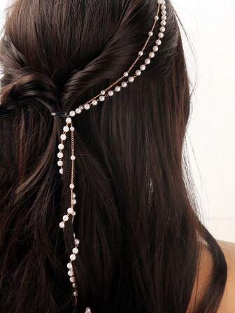 1件珍珠链脏辫发箍，女士圣诞节、新年、节日、发夹、发圈、万圣节、化妆派对、节日装饰配饰