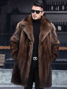 Men's Autumn And Winter Faux Mink Fur Coat, New Thick And Long Deer Fur Men's Faux Fur Casual Coat - 鏽棕色 - 查看 1