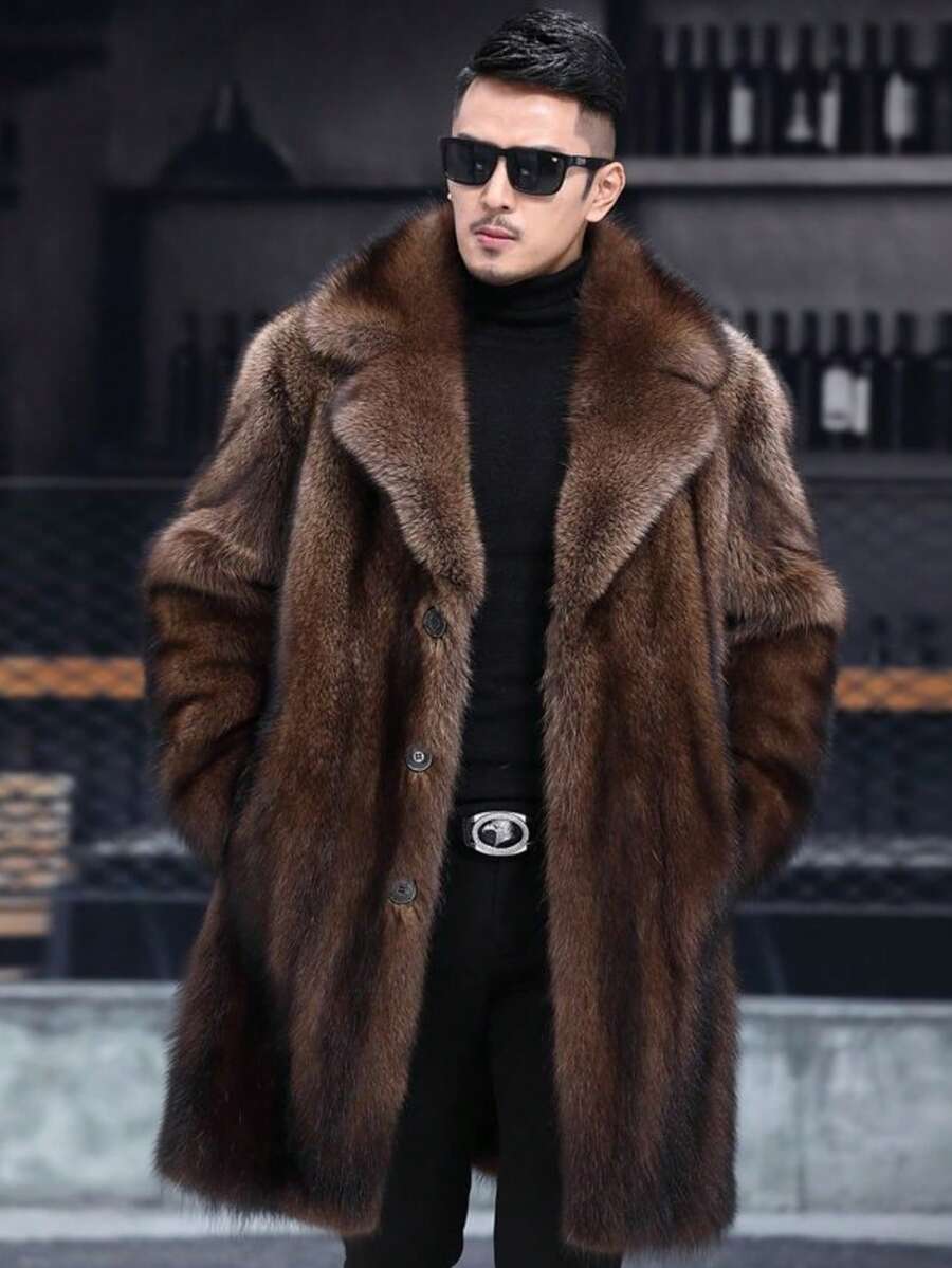 Men's Autumn And Winter Faux Mink Fur Coat, New Thick And Long Deer Fur Men's Faux Fur Casual Coat - 鏽棕色 - 查看 1