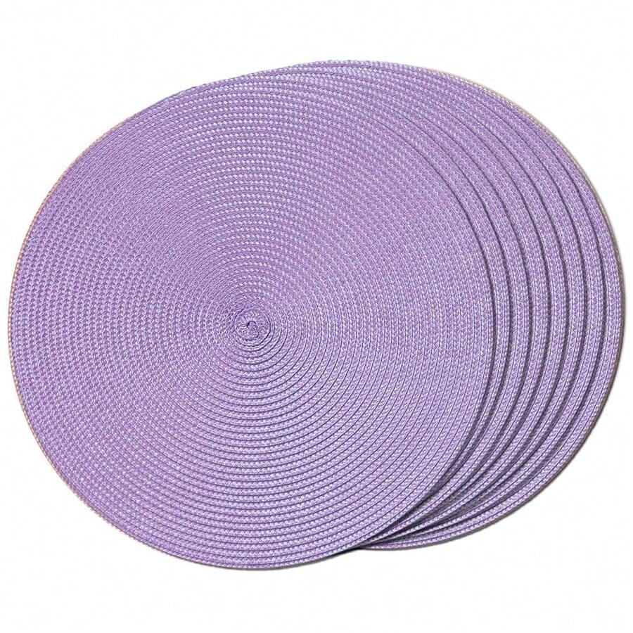 FunWheat Round Braided Placemats Set Of 8 Table Mats For Dining Tables Woven Washable Non-Slip Place Mats 15 Inch(Lavender Purple,8pcs),LilacPurple15inchessetof8 - Ungu Lilac15 inci set isi 8 - View 1
