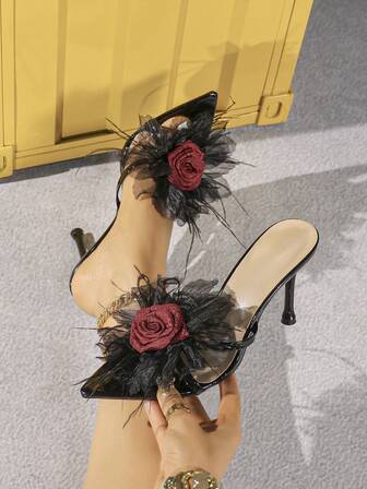 Jin Bei Qi 1 pieza de sandalias de tacón alto de aguja con decoración floral, de piel sintética cómoda, para uso en discotecas, fiestas y exteriores. Elegantes, lujosas, de moda y sexys, apropiadas para todo tipo de eventos y ocasiones, un regalo ideal.