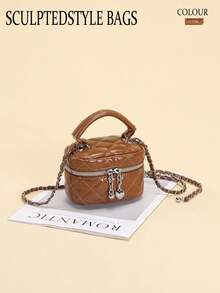 1 geantă mini pătrată matlasată elegantă în formă de inimă, geantă cu fermoar din piele PU cu cusături la modă, model de romb, geantă versatilă cu curea detașabilă, potrivită pentru depozitarea rujului, cheilor și a altor obiecte mici