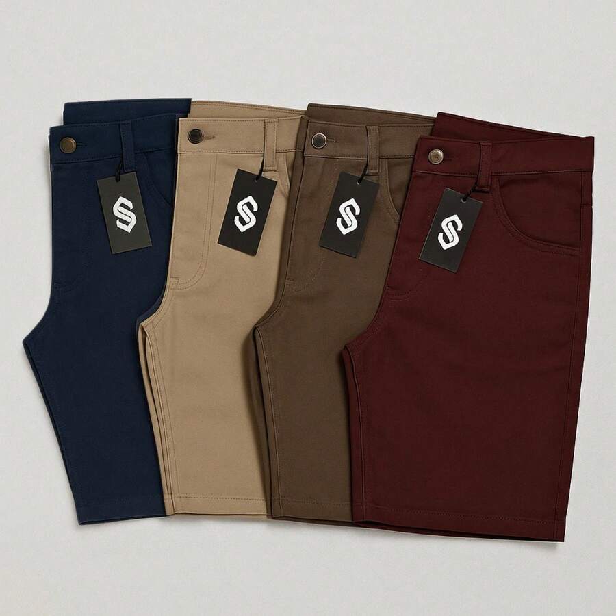 Set Of 4 Men's Twill Bermuda Shorts, Sizes 36 To 46 - 藍米色卡其酒紅色 - 查看 1