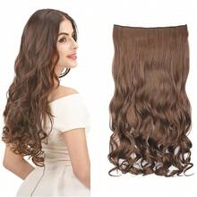 20inch 1-Pack 3/4 Full Head Curly Wave Clips In On Synthetic Hair Extensions HE008 Hairpieces For Women 5 Clips 4.5 Oz Per Piece - Medium Warm Brown,MediumWarmBrown - 中暖棕色 - 查看 1