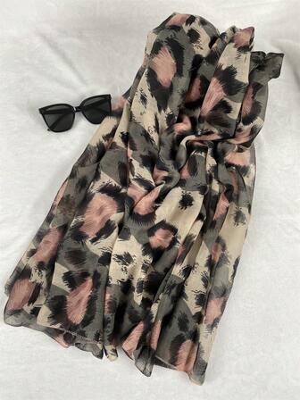 1pc Women's Fashion Simple Soft Comfortable Sunscreen Scarf, Suitable For Daily Wear, Bohemian Style Leopard Print Pattern