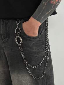 1pc Fashionable Street Hip Hop Jeans For Men, Featuring Cross Pendant, Pant Chain, Backpack Charm, Metal Waist Chain, Suitable For Daily Commute, Campus Style, Outdoor, Street Wear, Halloween, Autumn/Winter, Holiday Gift - Color Mixing - View 4