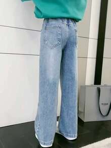 Jeans acampanados de lavado claro para niña preadolescente - Azul - Ver 2