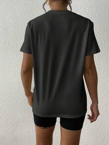 万圣节南瓜魔鬼复古 T 恤，圣诞夜惊魂主题，女式超大宽松圆领短袖 T 恤 - 深灰色 - 查看 3