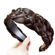 Headband 5 Strands Synthetic Hair Plaited Headband Braid Braided With Teeth Hair Band Beauty Accessory Stretch Braid Headbands Hairpiece For Women (Dark Brown-Style 2),Darkbrown-Style2 - 深棕色-風格2 - 查看 2