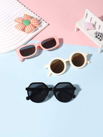 1 Set 3 Pcs Children's Acrylic Glasses Suitable For Girls Aged 9-14, In Candy-Colored Round Frames And Small Rectangular Styles, Perfect For Music Festivals And Outfit Coordination