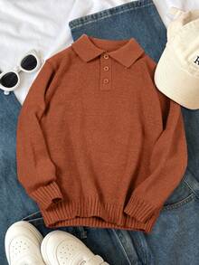 1 件男童/青少年学院风纯色半襟领针织套头衫，长袖，适合秋冬季