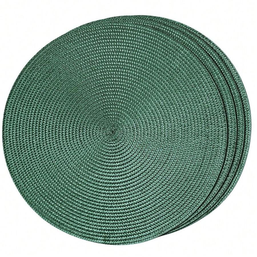 FunWheat Round Braided Placemats Set Of 4 Table Mats For Dining Tables Woven Washable Non-Slip Place Mats 15 Inch(Black Green,4pcs),BlackGreen15inchessetof4 - BlackGreen15inchessetof4 - View 1