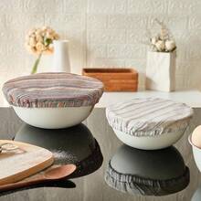 1OO% Pure Linen Bowl Covers For Bread Proofing, 4 Pcs Elastic Reusable Striped Cloth Fabric Bowl Covers, XL Washable Large Stretch Sourdough Lids, 6 * 8 * 10 * 12 Inches-Orange Shadow Stripe,OrangeShadowStripe - 橙色陰影條紋 - 查看 4