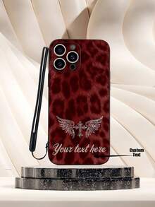 1pc Black TPU Customizable Text, Leopard Print Pattern Shockproof Phone Case And 1pc Black Silicone Lanyard, Compatible With Apple///OPPO/Galaxy Phones - Multicolor - View 5