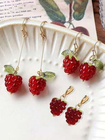 1 par röda hallon/jordgubbsörhängen för kvinnor, fräscha och söta, moderiktiga och mångsidiga lyxiga