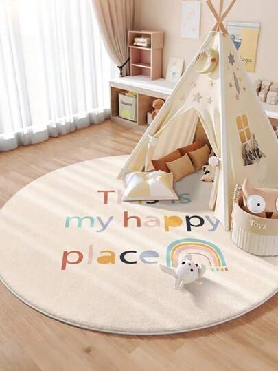 1pc Soft Round Area Rug Cartoon Rainbow Round Rug, Non-Slip, Easy-Clean, Suitable For Bedroom, Living Room, Lounge, Study, Entryway, Children's Room, Dining Room, Can Be Used As A Children's Room Themed Decoration, Perfect Holiday Gift Decoration, Washable & Non-Slip, Decorative Rug, Rugs For Living Room, Circle Rugs, Indoor Rug,