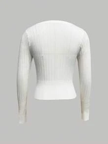 Women's Casual Scoop Neck Ribbed Fitted Long Sleeve Sweater/T-Shirt, Suitable For Summer, Autumn/Winter, Christmas And New Year Wear - White - View 4