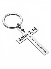 1pc Cross Stainless Steel Keychain Jewelry Faith Proverbs Gift For Men Women Christmas Gift Gift Ideas - Silver - View 20