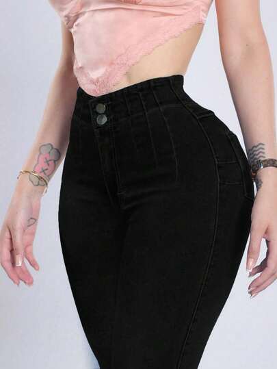 Pantalones lápiz de talle alto en azul claro con ajuste ceñido, silueta favorecedora, adecuado para primavera/verano, vacaciones, festivales, atuendos de mezclilla, jeans, pantalones, salidas, jeans de mujer, atuendos de mezclilla de mujer, jeans de mujer, negro casual que se ajusta a la curva