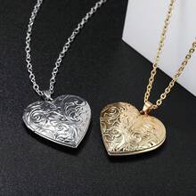 Vintage Engraved Flower Empaistic Photo Locket Hold Picture Oval Round Pendant Necklace Antique Carved Pattern Souvenir Memorial Clavicle Sweet Jewelry For Women,Silverheart - 銀心 - 查看 4