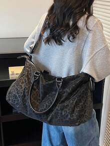 1 szt. Modna, swobodna torba podróżna z nadrukiem w panterkę, lekka i poręczna, składana, o dużej pojemności. Można nosić jako torbę na ramię lub przez ramię, kompatybilna również z przenośną walizką. Idealna na podróże służbowe, wakacje, sport i fitness. Torba podróżna, torba podróżna, wytrzymały organizer podróżny, niezbędny na rejs, niezbędny na wakacje dla mężczyzn i kobiet. - Czarne - Zobacz 2