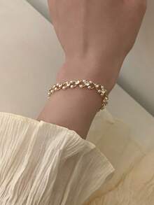 1 pieza Pulsera con incrustación de perla hueca y cristal - Amarillo Oro - Ver 3