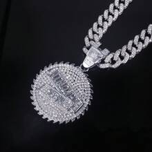1pc Men's Rhinestone Round Gear English Shield Pendant Necklace, Punk Hip Hop Style, Suitable For Jewelry Gift And Party - Multicolor - View 5