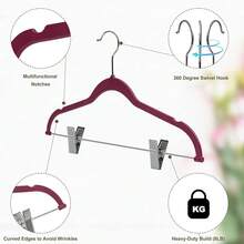 Quality Hangers Plastic Non Velvet Non-Flocked Thin Compact Skirt And Pant Hangers With Metal Clips - Suited For Pants Blouses Coats - 360 Swivel Hook (Raspberry, 20),Raspberry - Raspberry - View 6