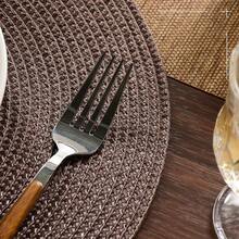FunWheat Round Braided Placemats Set Of 6 Table Mats For Dining Tables Woven Washable Non-Slip Place Mats 15 Inch (Brown, 6pcs),Brown15inchessetof6 - Brown15inchessetof6 - View 6