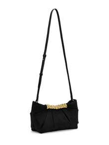 Women's Black Korean Vintage Minimalist Metal Design Handbag, French Pleated Metal Buckle Cloud Bag, Sweet Preppy Style Commute Casual Crossbody Shoulder Bag, Small Size, Suitable For Daily Commute, Shopping, School, Travel, PU Leather - Black - View 5