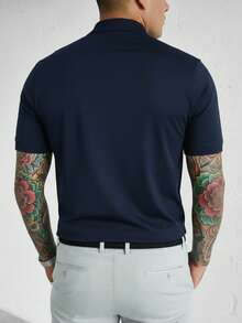 GRDR Men's Fashionable Mock Neck Short Sleeve T-Shirt | Exquisite Design | Summer Essential | Easy To Match | Showcase Your Style - Navy Blue - View 6