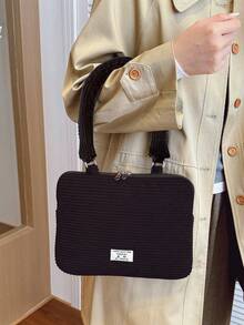 1个黑色灯芯绒笔记本电脑内胆包，适用于11/13/15英寸笔记本电脑，纯色公文包，文件包，笔记本电脑内胆包，笔记本电脑单肩包，适用于MacBook、HP、ASUS、平板电脑、iPad Air 4/5/Pro 11/Mini 5/6、iPad 9-11英寸，5英寸防震袋 - 黑色 - 查看 5