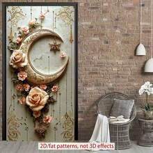 2D平面涤纶斋月门帘，1件装，精美新月形墙饰，饰以玫瑰和金色点缀，开斋节及相关用品，适用于穆斯林斋月和宰牲节庆祝活动，伊斯兰主题节日装饰 - 1pcs - 查看 9