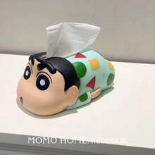新款卡通蜡笔小新纸巾盒，高端家用桌面纸巾架，可爱蜡笔小新装饰收纳盒，创意收纳盒，适用于宿舍、客厅和餐桌，纸巾筒
