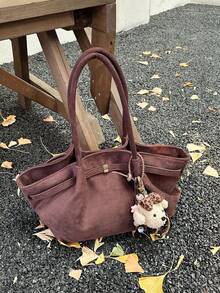 小众设计哑光通勤手提包 女士 2025 秋冬新款时尚百搭单肩斜挎包（带吊坠） - 咖啡 - 查看 4