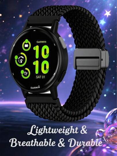 20mm Magnetic Braided Nylon Band Compatible With Garmin Vivoactive 6/Vivoactive 5/3/3 Music Watch Bands, Quick Release Stretchy Strap Replacement For Venu Sq 2/Forerunner 55/165/245/645